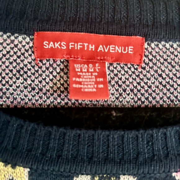 Saks 5th Fifth Avenue Crewneck Sweater Womens Large Navy Blue Pullover Emoticon - Picture 3 of 5